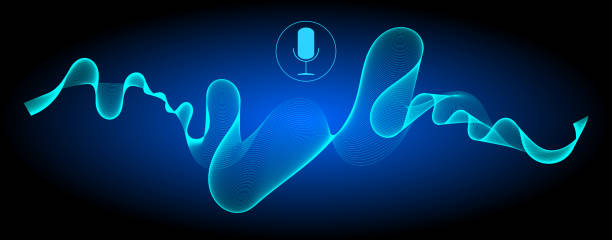 Voice Recognition with a microphone and soundwaves – illustration stock photo
