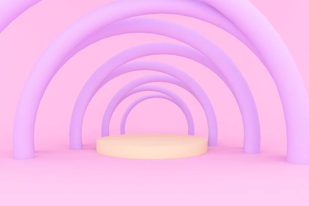 istock 3D Rendering purple half circle and stage mockup 1283181835
