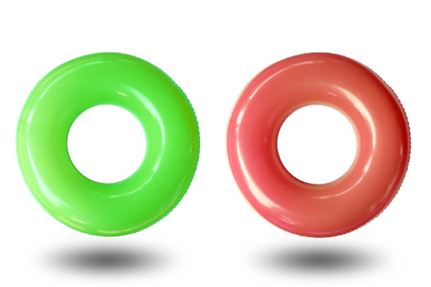 istock Green and red colours swim rings. 1283183729