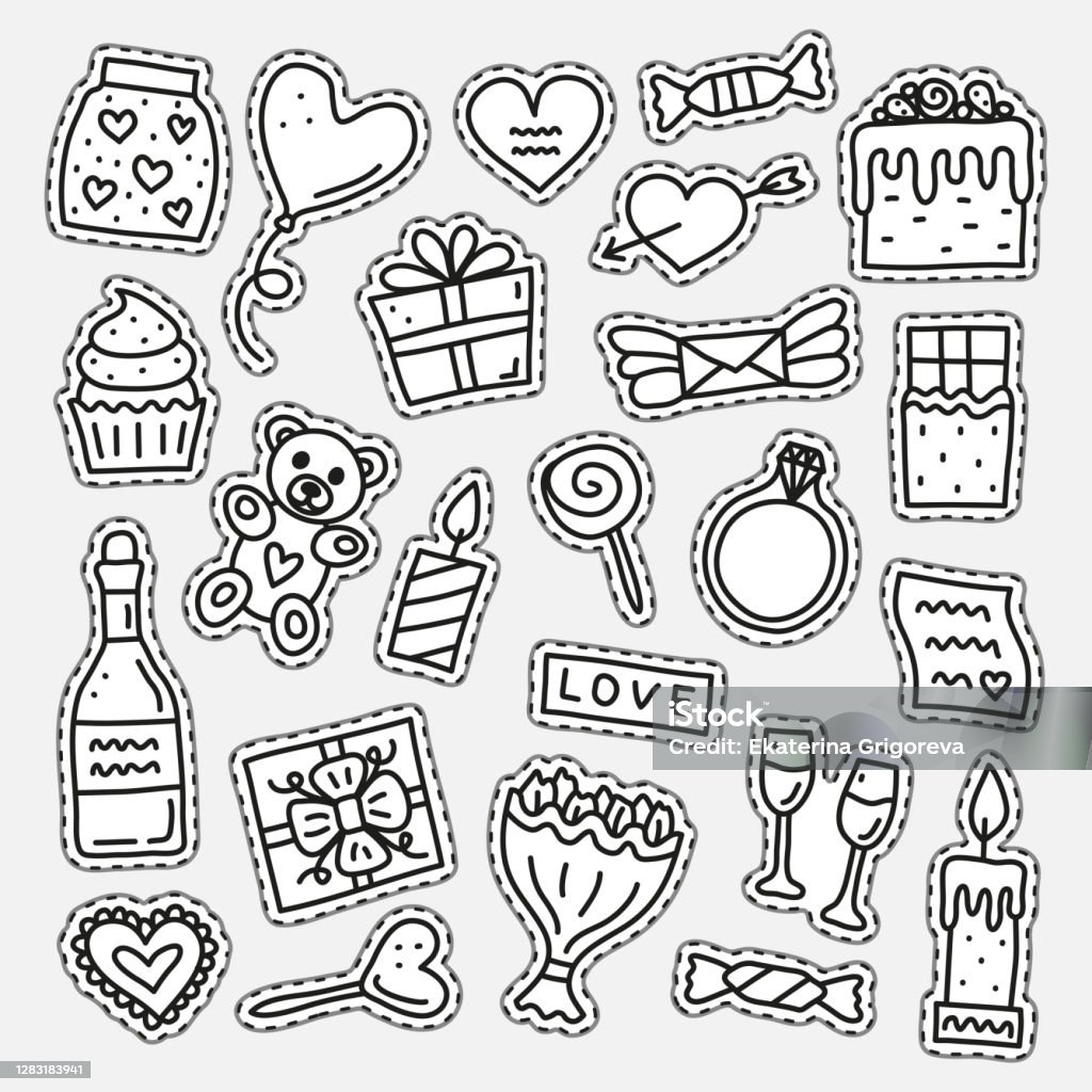 Bộ Sticker Cho Ngày Valentine Hình minh họa Sẵn có - Tải xuống Hình ảnh  Ngay bây giờ - Nữ tính - Khái niệm, Vẽ nguệch ngoạc, Ban ngày - iStock