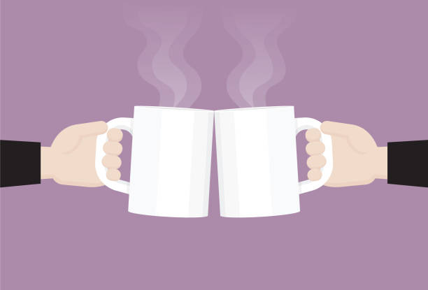 ilustrações de stock, clip art, desenhos animados e ícones de businessman clink a coffee cup - toast coffee