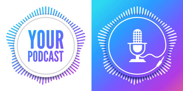 Podcast Round Design Audio Element Your podcast round circle sound audio wave design. microphone patterns stock illustrations