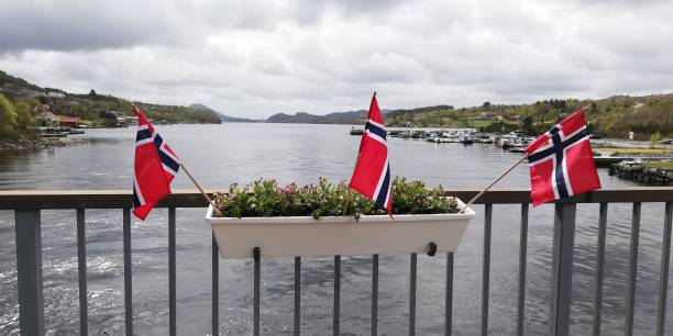 istock Norwegian Flag and the fjord 1283191484