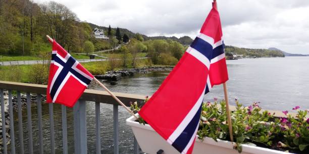 istock Norwegian Flag and the fjord 1283191495