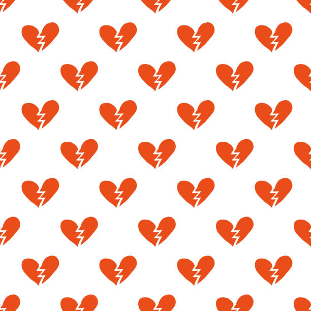 Seamless pattern with broken hearts. Simple seamless pattern with doodle red broken hearts. divorce patterns stock illustrations