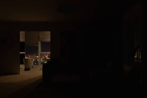 istock 3d render of a modern living room design, light in the working area 1283193073