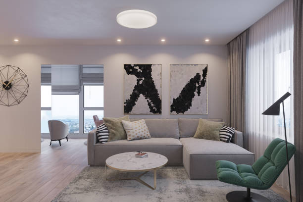 istock 3d render of a modern living room with a corner sofa. 1283193078