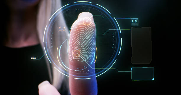istock Closeup woman passing finger biometric pass 1283195341