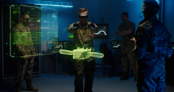 militares controlando modelo holográfico de drone - gaming systems - fotografias e filmes do acervo