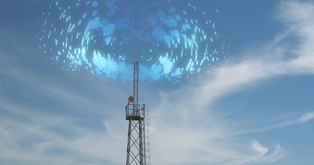 istock Tower with cell signal in sky 1283195388
