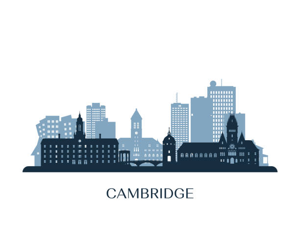 Cambridge, Massachusett skyline, monochrome silhouette. Vector illustration. Cambridge, Massachusett skyline, monochrome silhouette. Vector illustration. cambridge massachusetts stock illustrations