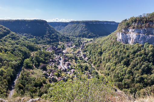 Baume Les Messieurs village, Valley, canyon from Jura, France