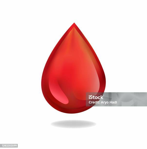 Droplet Liquid Oil In Red Color Symbol For Blood Donation Or Etc Concept In Realistic Illustration Vector On White Background Stock Illustration - Download Image Now