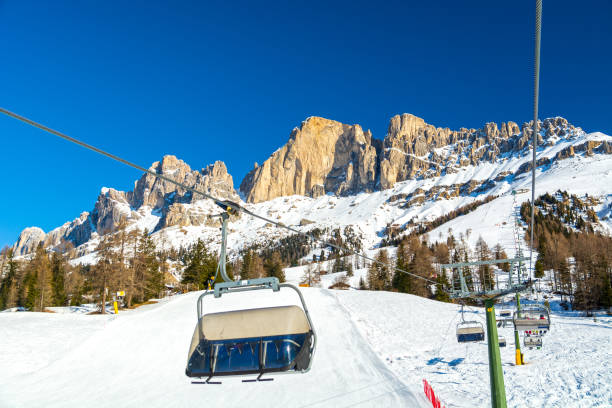istock Ski lift and slope in Dolomites mountains 1283204468
