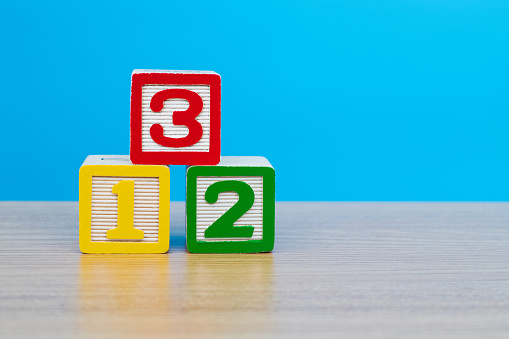 Wooden toy blocks with number 123.