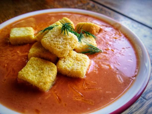 Tomato Soup With Croutons stock photo