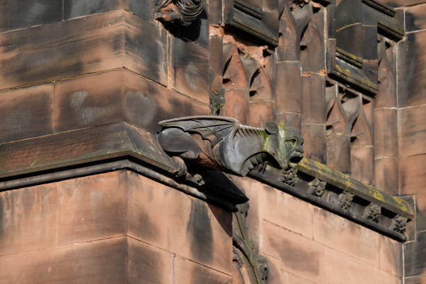 Grotesque gargoyle, Chester Cathedral,UK. stock photo