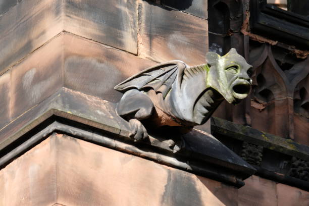 Grotesque gargoyle, Chester Cathedral,UK. stock photo