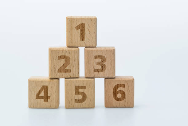 Wooden toy blocks with number 123456.