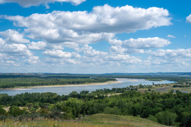 View of Missouri River Valley from Fort Ransom State Park in North Dakota stock photo