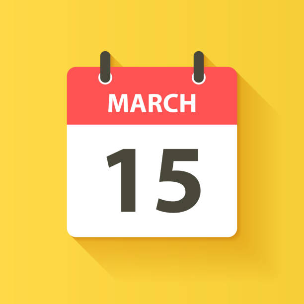 15 марта - ежедневная значок календаря в стиле плоского дизайна - isolated isolated on yellow yellow background single object stock illustrations