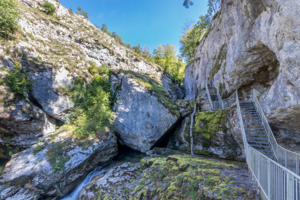 Hiking track of the Pertes de L'Ain, Losses of the Ain, Jura Hiking track of the Pertes de L'Ain, Losses of the Ain, Jura in France ain france photos stock pictures, royalty-free photos & images