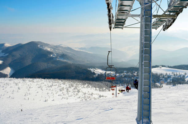 istock Traveling up a ski lift. Ski Resort 1283214510