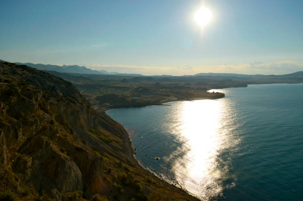 sea landscape view of beach and mountains
