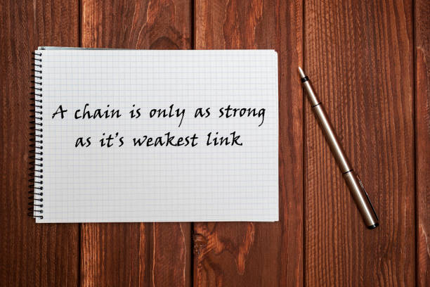 istock writing on the notebook. A chain is only as strong as its weakest link 1283216024