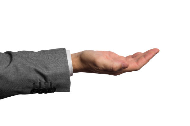 istock businessman holding an empty hand isolated on white 1283217435