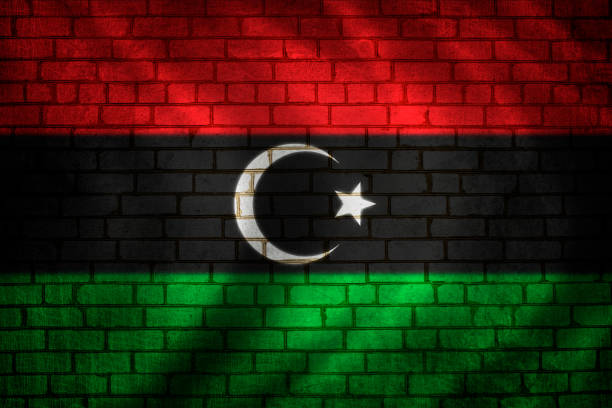벽돌 벽에 리비아 플래그 - 리비아 일러스트 뉴스 사진 이미지