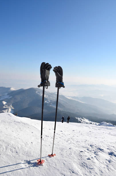 istock Snowy mountains and ski equipment. Winter sport 1283217872