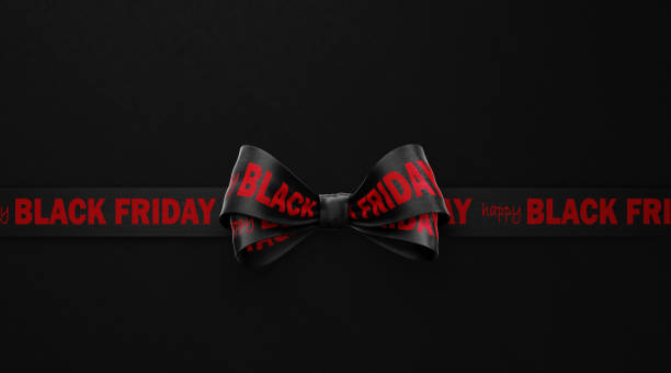 happy black friday geschrieben schwarze band über schwarzen hintergrund - black friday stock-fotos und bilder