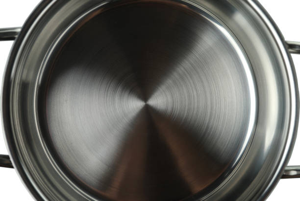 istock Surface texture of stainless steel pan with concentric circles. 1283224539