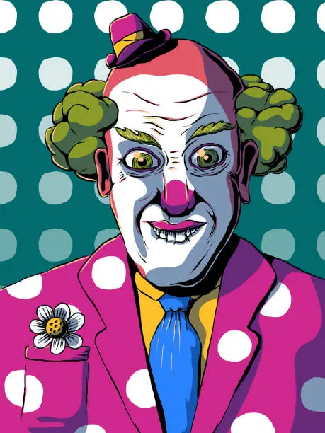 Vector illustration of Hand-drawn funny cartoon illustration - Grimacing clown.