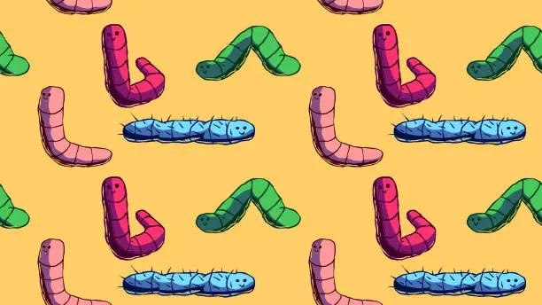 Vector illustration of Funny seamless doodle illustration - Funny worms and caterpillars.