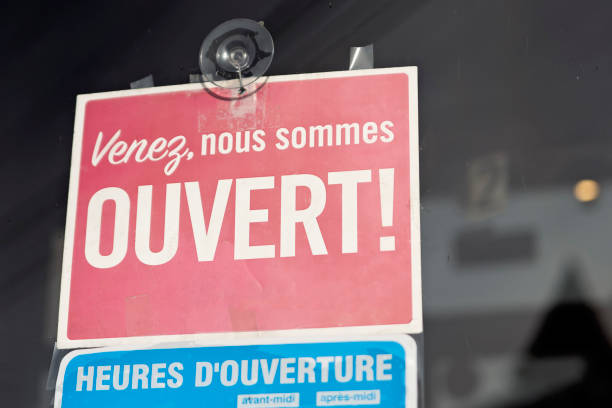 istock French signage ouvert in glass reflection. 1283233715