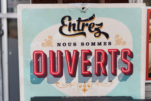 istock French signage ouvert in glass reflection. 1283234010