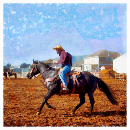 Cowboy and horse digital illustration