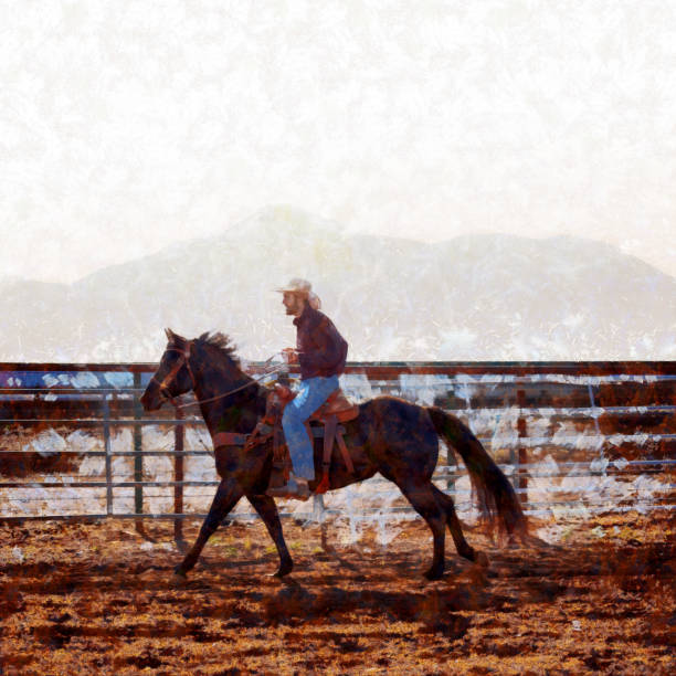 istock Cowboy practicing with horse digital illustration 1283234623