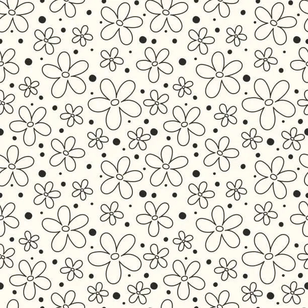Vector illustration of Pattern with hand drawn flowers. Mother’s Day, Women’s Day and Valentine’s Day background. Vector