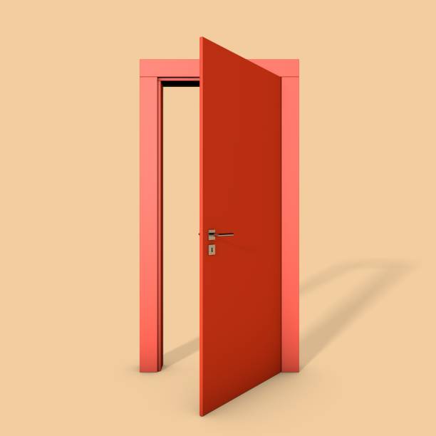 istock Red Open Door on Yellow Background 1283239343