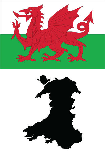 ilustrações de stock, clip art, desenhos animados e ícones de map and flag of wales - wales cardiff map welsh flag