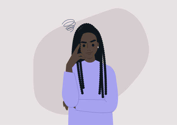 ilustraciones, imágenes clip art, dibujos animados e iconos de stock de la joven mujer molesta carácter negro, expresión de rostro escéptico - desconfiado