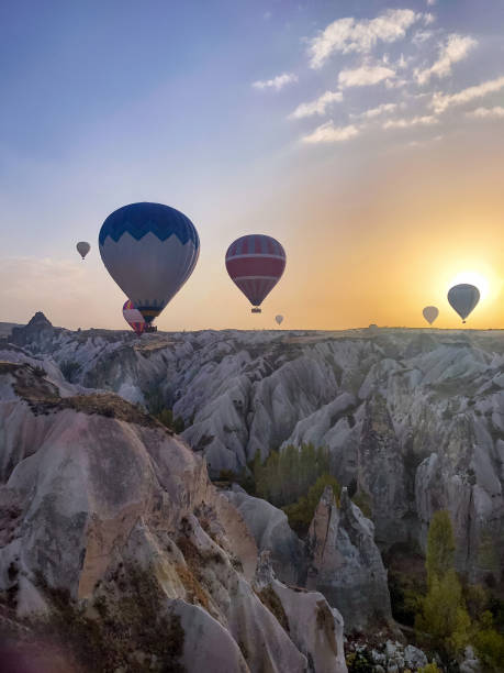 istock Hot air balloons flying in the sky. 1283262863