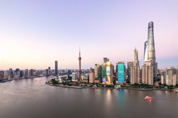istock Shanghai skyline and cityscape at sunset. 1283267087