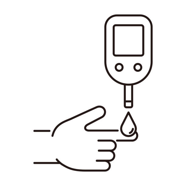 ilustraciones, imágenes clip art, dibujos animados e iconos de stock de icono del medidor de glucosa en casa. - diabetes