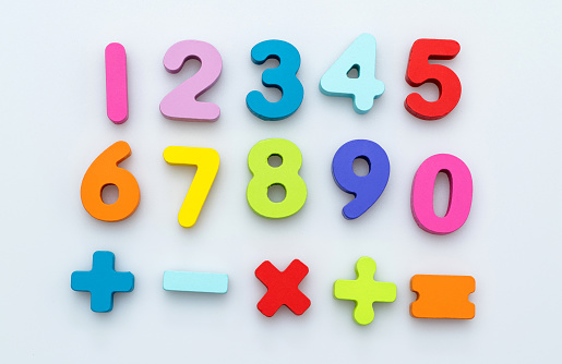 Wooden numbers from 0 to 9.