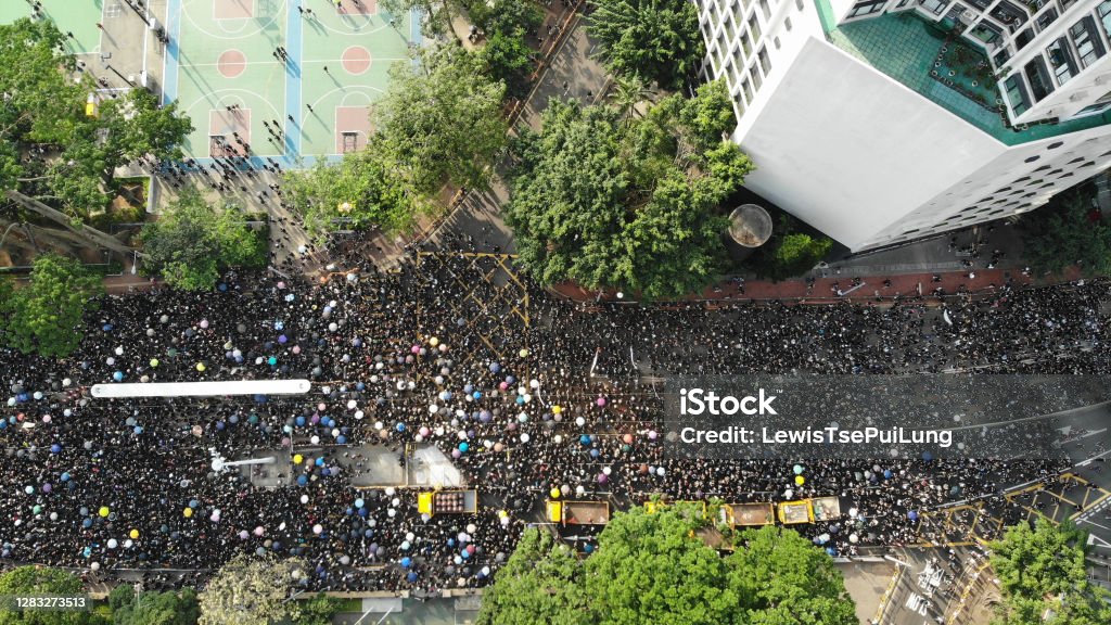 crowded victoria park the aerial view of victoria park in hong kong Protest Stock Photo