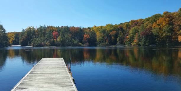 istock Long View From a Dock in Autumn Overlooking Calm Waters 1283274886